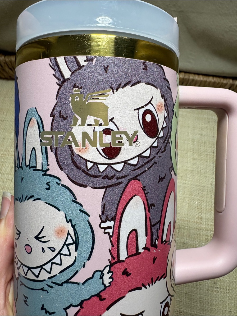 Custom Stanley 40oz Quencher H2.0 Tumbler Kawaii Bunny Wrap Pink Cup